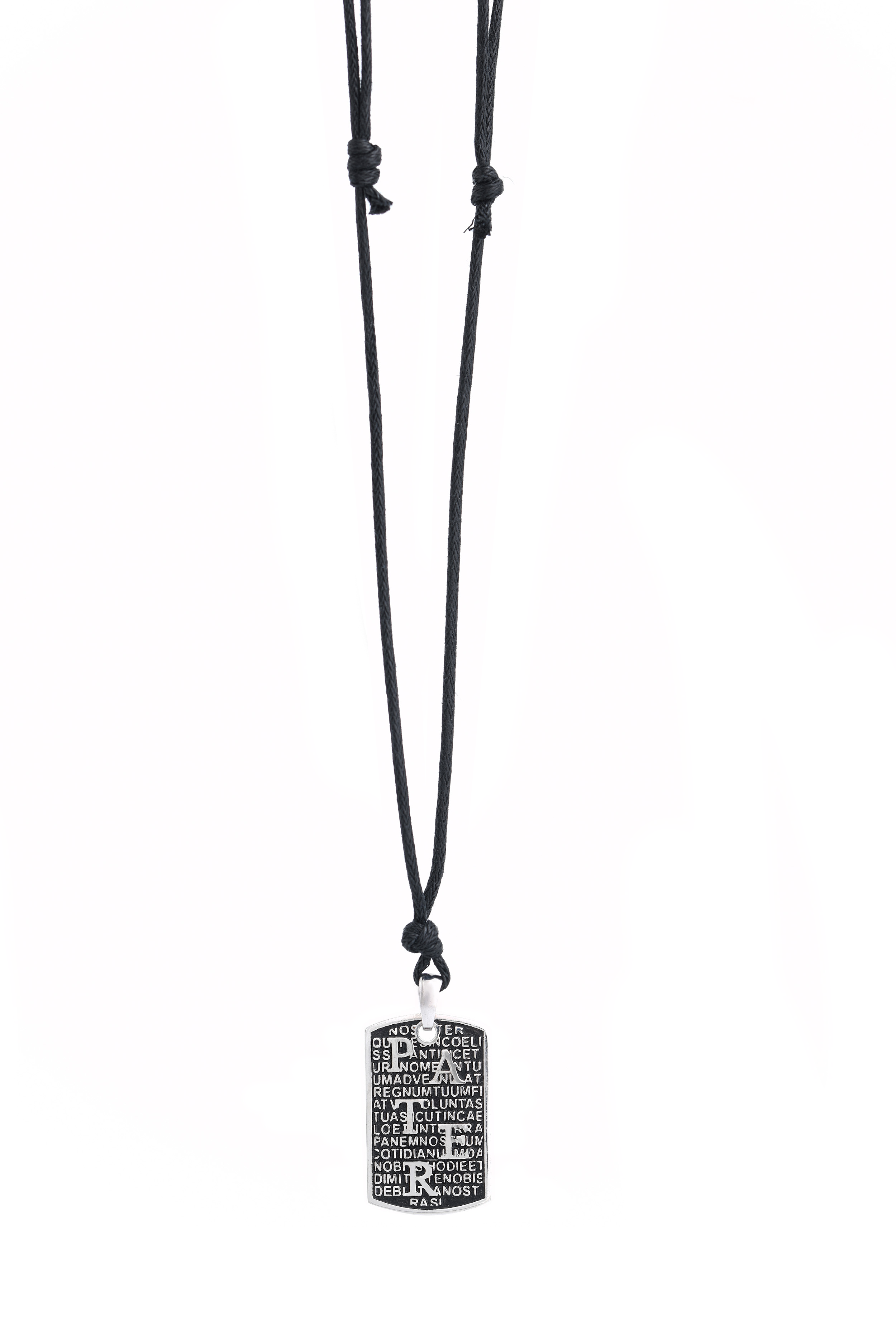 PATER necklace in 925° platinum-plated silver with beige cord (AGI263 C-Α)